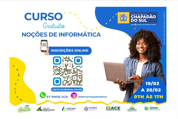 Imagem de compartilhamento para o artigo Prefeitura de Chapadão do Sul oferece curso gratuito de informática da MS Todo dia
